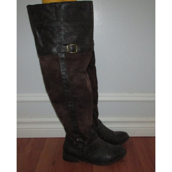 Faux Suede Leather Over The Knee Riding Boots - Sz 6,6.5 - Picture 1 of 12